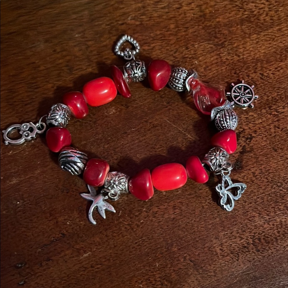 Red and Silver Charm Bracelet